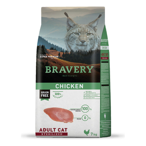 Alimento Bravery Super Premium Sterilized para gato adulto sabor pollo en bolsa de 7kg