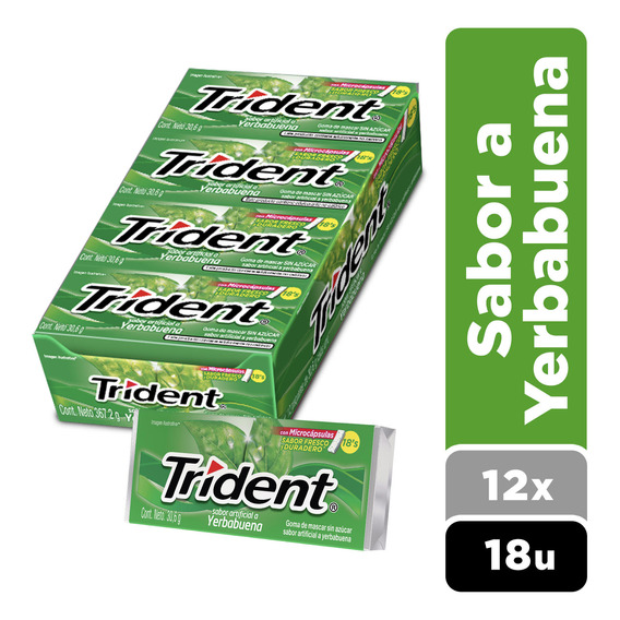 Chicle Trident® Sin Azúcar Sabor Yerbabuena 12 X 18 Un C/u