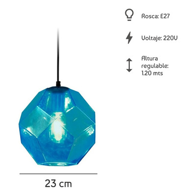 Colgante Cristal 1 Luz Turquesa Birk Moderno Apto Led Cie