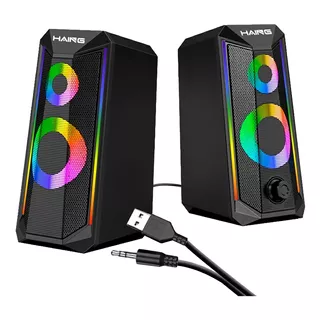 Bocina Gamer Con Luz Led Rgb Para Pc Laptop 3.5mm Auxiliar Color Negro