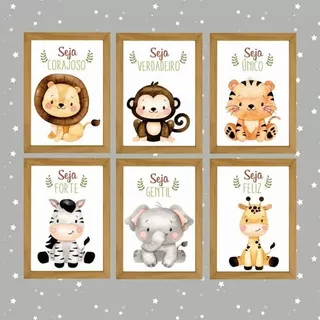 Kit Com 6 Placas Decorativas Safari Baby Menino Em Mdf