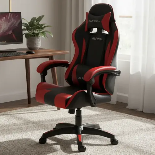 Silla Gamer Alpina Ergonómica Giratoria Reclinable ft-088 Color Negro/Rojo Material del tapizado Cuero sintético