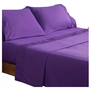 Juego De Sabanas Morado King Size Microfibra Cepillada Suave