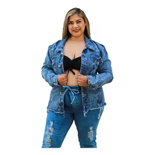 Conjunto Feminino Jaqueta E Calça Jeans Jogger Plus Size