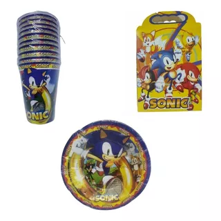 Sonic.kit Para 30 Niños.platos,vasos,caja Dulcer