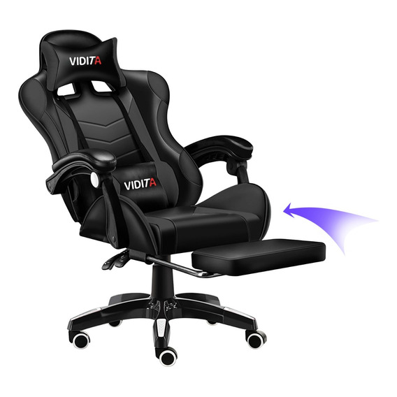 Silla gamer Vidita ergonómica  negra con tapizado de poliuretano