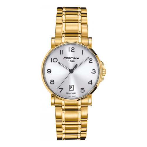 Reloj Certina DS Caimano para hombre, C017.410.33.032.00 Color de correa dorado y bisel dorado, color de fondo blanco