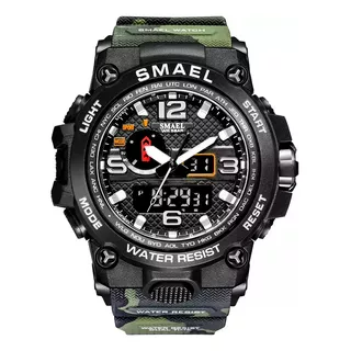 Relógio Militar Masculino Digital Esportivo Smael 1545 Correia Verde Camuflado