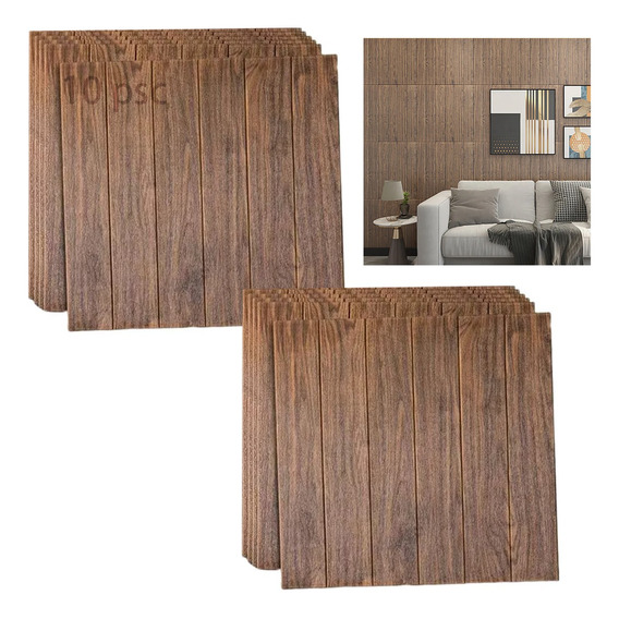 Panel Decorativo Madera Grano 3d Para Pared 70 X 70 Cm 10pcs