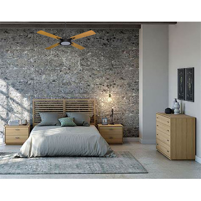 Ventilador De Techo Negro Madera Roble + Panel Led 18w Tg