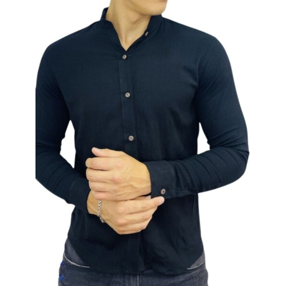 Camisas Manga Larga Lino De Hombre, Camisas Cuello Neru