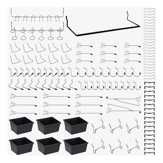 Ganchos Para Tablero Perforado Con Contenedores - 165 Piezas