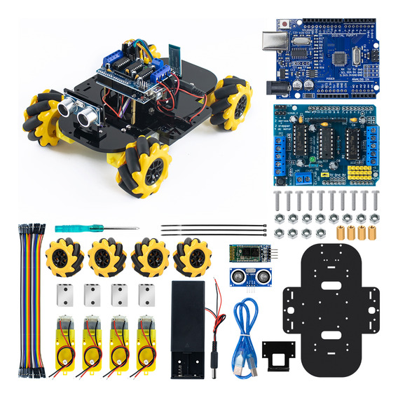 Kit De Coche Robot Omni Direccional Mecanum Wheels Arduino