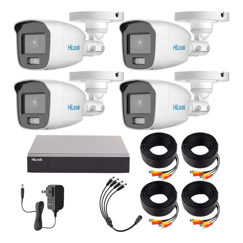 Hilook Kit De Camaras De Seguridad Exterior Con Micrófono Integrado Hl-1080-cv/a 4 Cámaras Bala De Video Vigilancia Turbohd 1080p Cctv Colorvu 