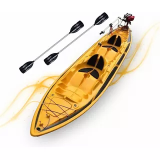 Caiaque Duplo De Pesca Modelo K2 Pró Fibra 2 Lugares Mais Remos Cor Amarelo