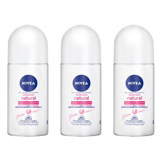 Desodorante Nivea Aclarado Natural Classic Roll On 50ml (x3)