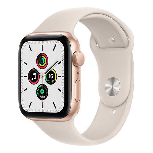 Apple Watch SE (GPS, 44mm) - Caja de aluminio color dorado - Correa deportiva Blanco estelar