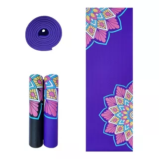 Colchonete Tapete De Yoga Pvc Estampado Mandala - 200x60cm Cor Violeta-escuro