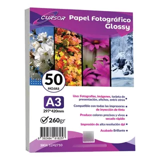 Papel Fotografico Glossy A3 /260gr/50 Hjs Cursor