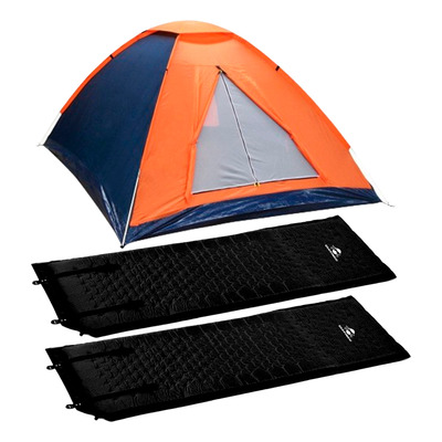 Barraca 3 Pessoas Camping 2 Colchonetes Auto Infláveis Preto