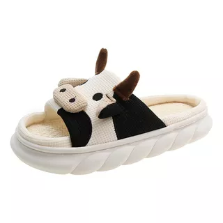 Pantuflas De Vaca Para Mujer Suaves Cómodas Lino Mudas