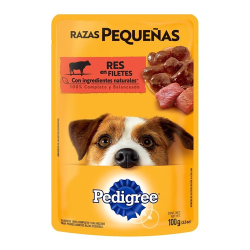 Alimento Pedigree En Filetes para perro adulto de raza  pequeña sabor res en sobre de 100g