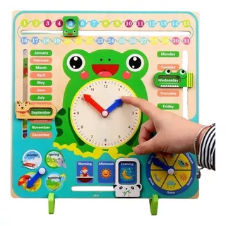 Calendario Madera Niños Reloj Multifuncional