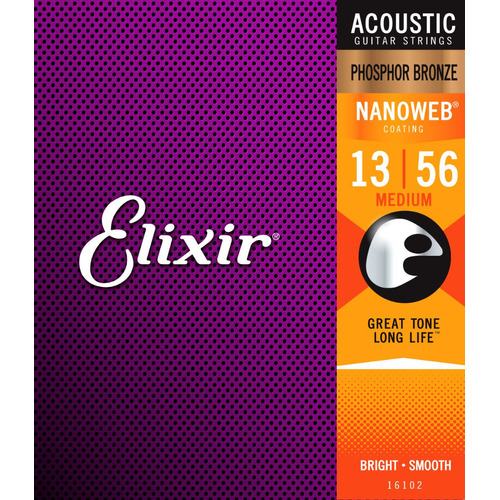  Elixir NANOWEB  16102 Cuerdas Acustica 16102 Phosphor Bronze Med 13-56 EEUU