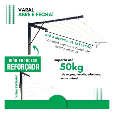 Varal Mão Francesa Dobrável 31x53cm De Parede