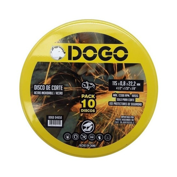 Disco De Corte Dogo Dog04650 115x0.8x22.2 X10 Unidades Acero Color Naranja
