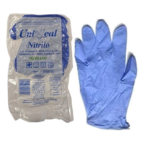 Guantes De Nitrilo Estériles 100 Pzas Color Azul Talla G