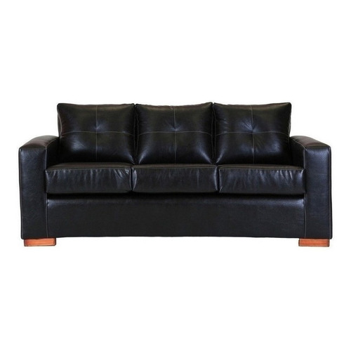 Sofá sofá 3 cuerpos Muebles América Franco de 3 cuerpos color negro de cuero ecológico y patas color naranja oscuro de madera