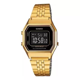 Relógio Casio Feminino Vintage La680wga 1bd Dourado Digital Fundo Preto