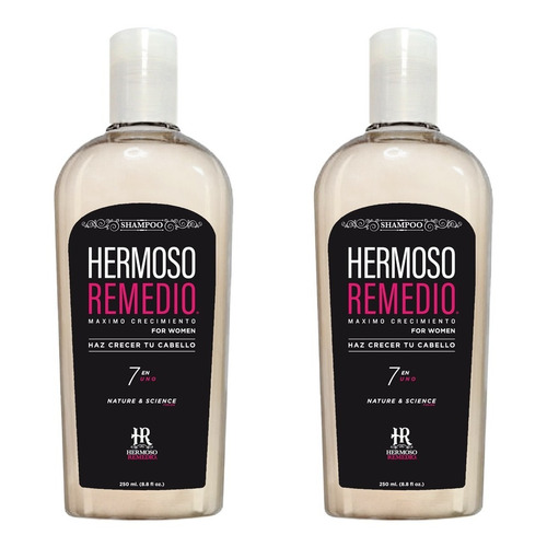 Pack Shampoo Hermoso Remedio ® Crecimiento Acelerado Anticaida Reparador Hidratante Anti Frizz Para Mujer 250ml Por 2 Unidades