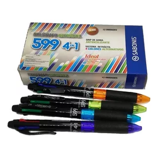 12 Boligrafos Retractil De 4 Colores Sabonis Fb-599 Color Del Exterior Negro/ Azul