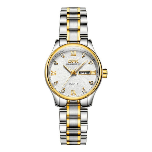Relojes De Calendario Opk Diamond Stainless Para Mujer Color Del Fondo Silver Golden White