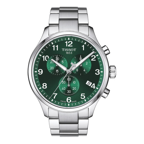 Reloj Hombre Tissot T116.617.11.092.00 Crono Xl Classic Color De La Correa Plateado Color Del Bisel Plateado Color Del Fondo Verde