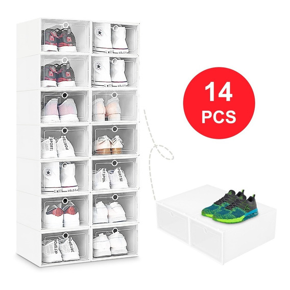 14 Piezas Cajas Organizadoras Apilables Para Zapatos Blanco