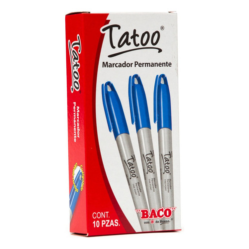 Marcador Tatoo Permanente Punto Fino Azul C/10 - Baco Mr /vc