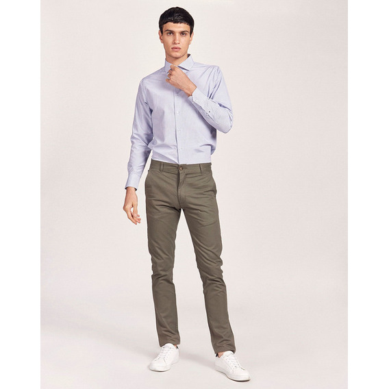 Pantalón Chino Praga, De Gabardina, Clásico, Verde, Equus