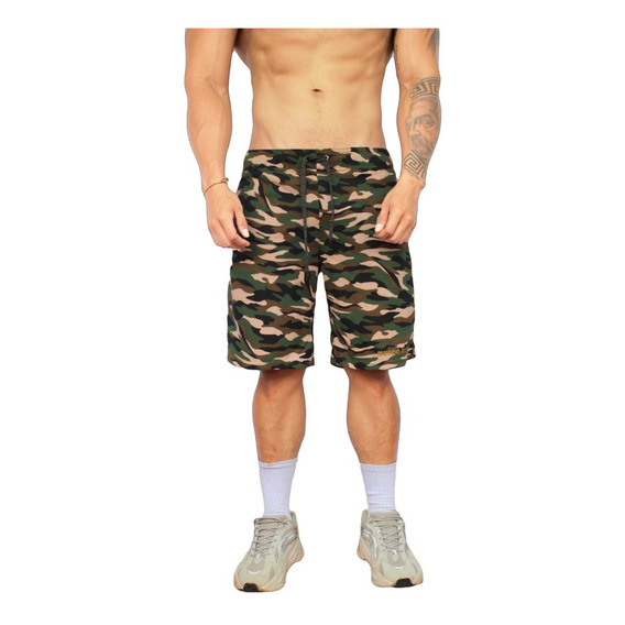 Pantaloneta Larga Camuflada Ó Short De Hombre De Gym Casual