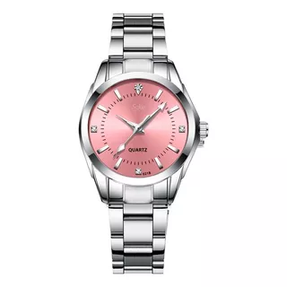 Reloj Mujer Acero Inoxidable Elegante Metal Contra Agua Cx Color De La Correa Rosa