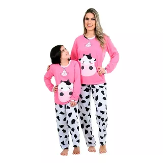 Pijama Mãe E Filha Coração Feminino Longo De Inverno Fechado