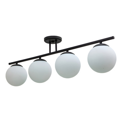Plafon 4 Luces Barral Elyn Negro Globo 15cm Opal E27 Rosca 