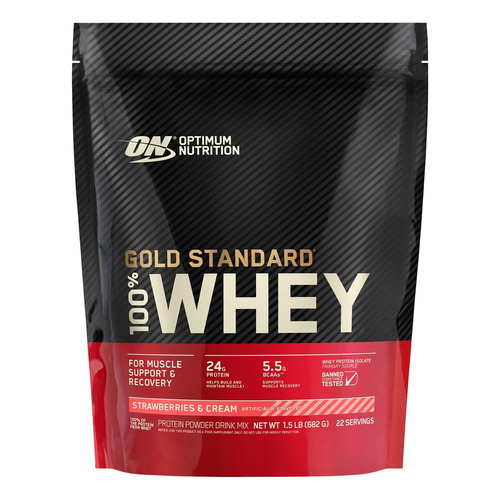 Proteína Gold Standard 100% Whey X 1.5 Lb Optimum Nutrition Sabor Strawberries And Cream - Frutilla