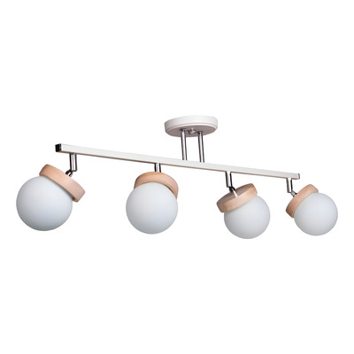 Aplique Sistema 4 Luces Elyn Blanco Madera Globo Opal G9 - Blanco