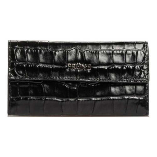 Billetera Prüne Chicago con diseño Cocodrilo color negro de cuero - 9.5cm x 16.5cm x 1cm