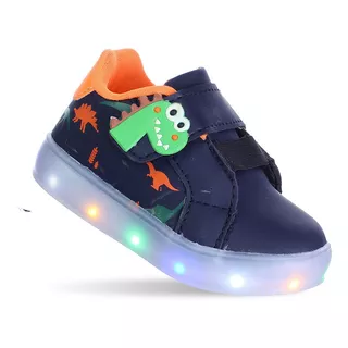 Tenis Dinossauro Menino Com Luz De Luz Pisca De Criança Azul