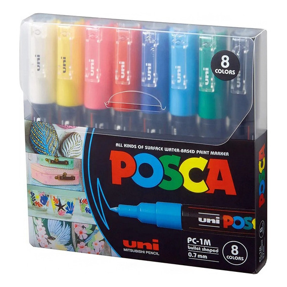 Marcadores Posca 1m Set 8 Colores Definidos, lapices japoneses