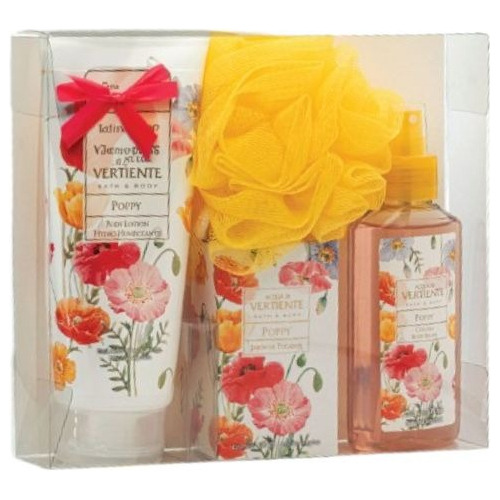 Vertiente Poppy Body Lotion + Jabon + Body Splash + Esponja